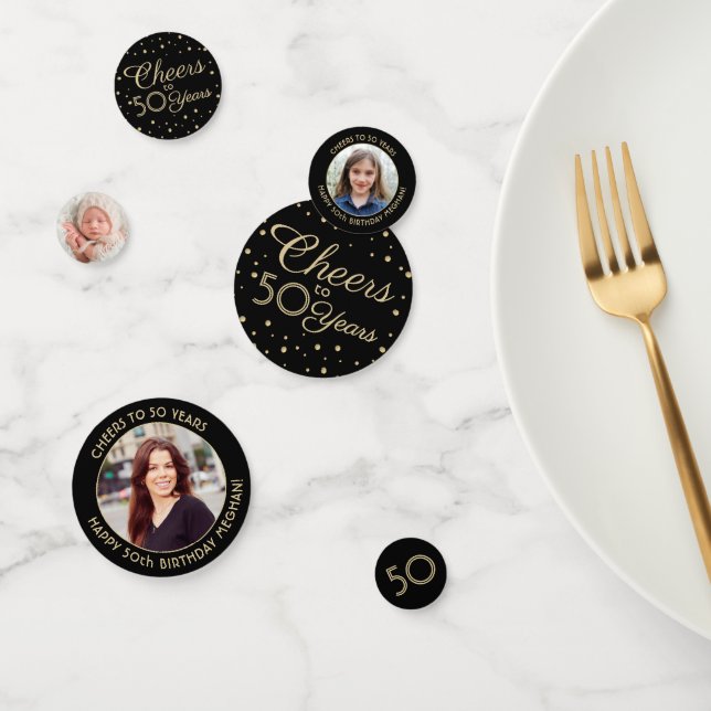 Confeti CUALQUIER Alegre Elegante Fotos en Negro y Oro 3 (Grupo)