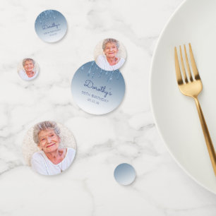 Confeti Cumpleaños 90 personalizado con foto y brillo azul
