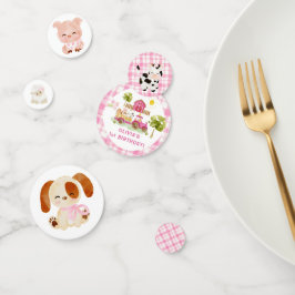 Confeti cumpleaños de animales de granja de corral rosados