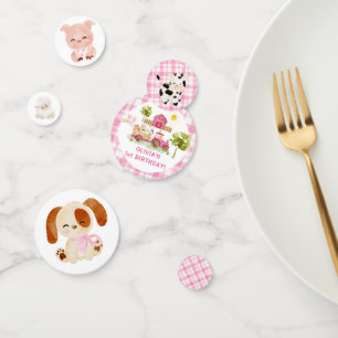 Confeti cumpleaños de animales de granja de corral rosados