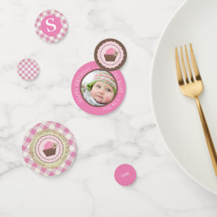 Confeti Cumpleaños de Gingham y Cupakes