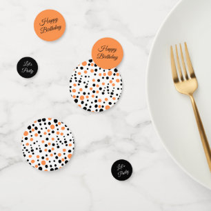 Confeti Cumpleaños del naranja y el Punto de Polka Negro