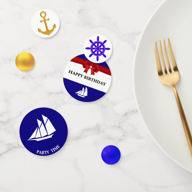 Confeti Cumpleaños Náutico en Blue Golden y White (Grupo)