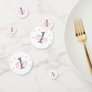 Confeti Cumpleaños número UNO 1 con Brillo Rosa y Plateado