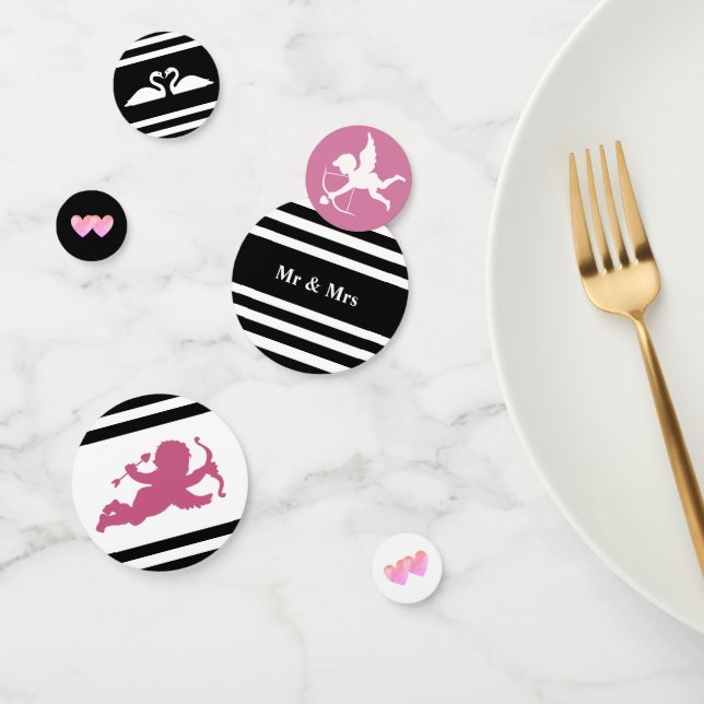 Confeti Cupido, cisnes con boda de rayas blancas y negras (Grupo)