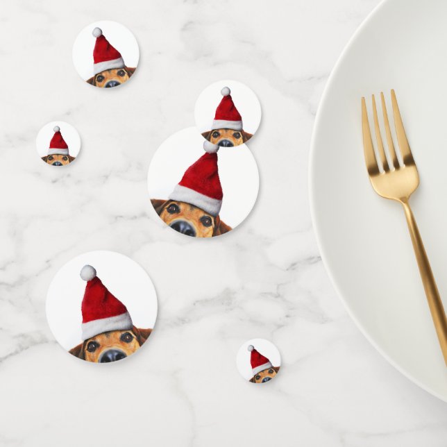 Confeti Curioso perro gracioso con Santa Hat (Grupo)