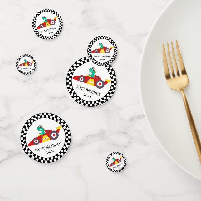 Confeti Cute Dinosaur Birday racing car boy nombre (Grupo)