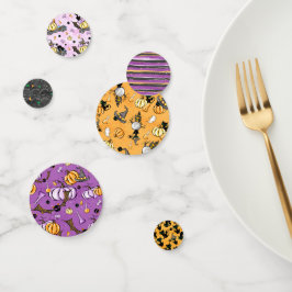CONFETI CUTE PURPLE NARANJA HALLOWEEN GATOS PUMPKINS