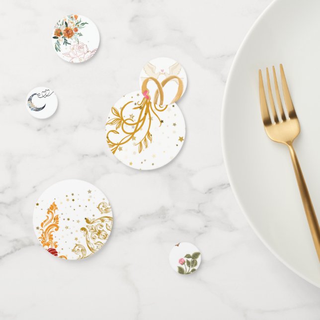 Confeti de Boda Elegante – Mezcla de Oro y Floral  (Grupo)