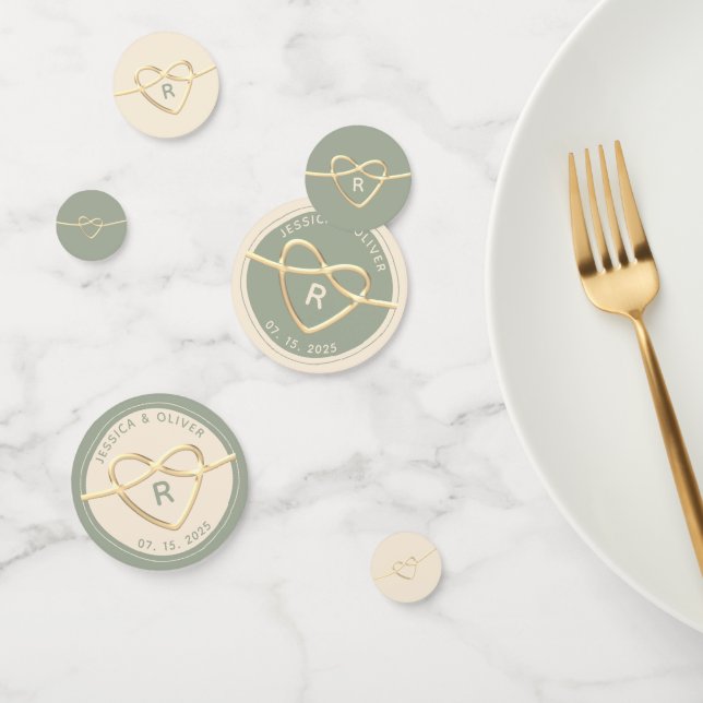 Confeti de Boda Verde Salvia y Dorado con Monogram (Grupo)