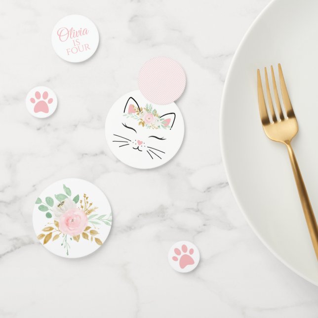 Confeti de Cumpleaños de Gatito Floral (Grupo)