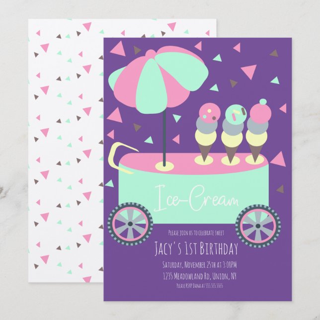 Confeti de Cumpleaños de Puesto de Helados Morado (Anverso / Reverso)