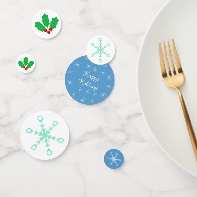 Confeti de mesa de copos de nieve y bayas de acebo (Grupo)