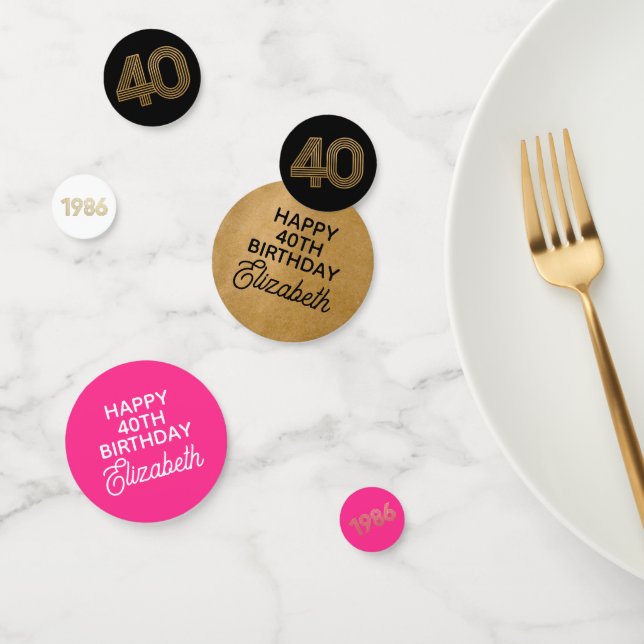 Confeti de mesa negro rosa caliente oro cumpleaños (Grupo)
