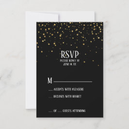 Confeti de oro sobre la tarjeta RSVP de la fiesta 