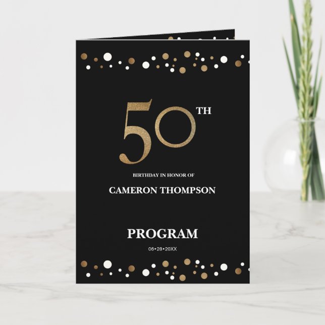 Confeti de oro y negro programa de cumpleaños núme (Anverso)