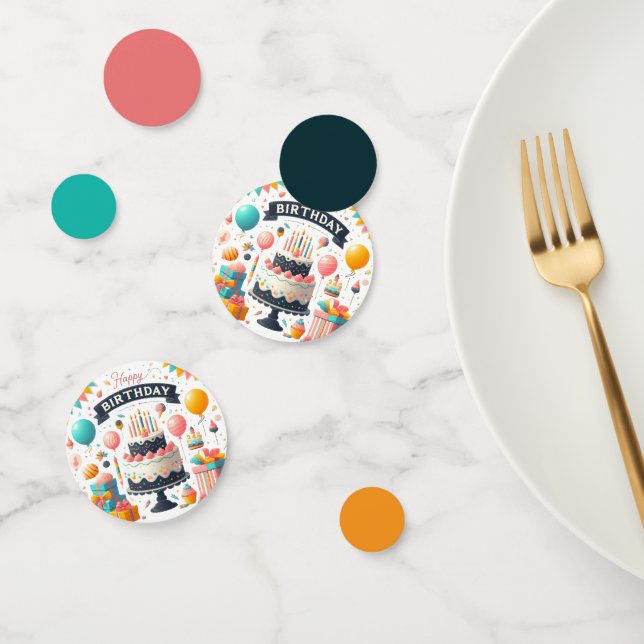 Confeti de pasteles y globos de cumpleaños (Grupo)