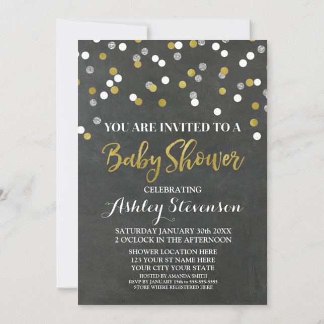 Confeti de plata de la invitación de Baby Shower (Reverso)