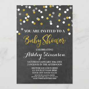 Confeti de plata de la invitación de Baby Shower