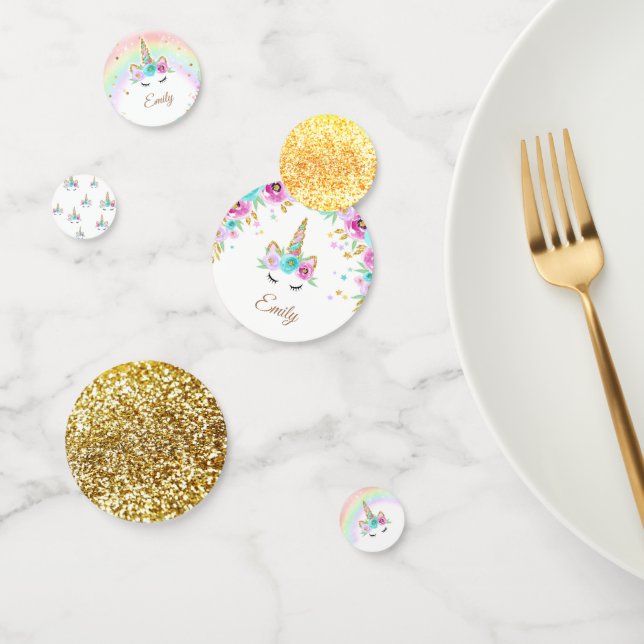 Confeti de unicornio floral con arcoiris y chispas (Grupo)