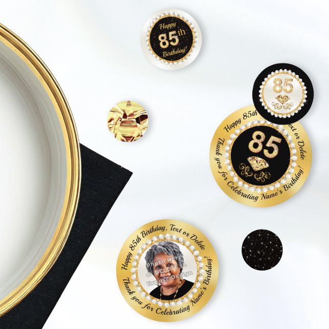 Confeti Decoraciones para la mesa del 85º cumpleaños, Foto (85th birthday table decorations. 85th birthday ideas for mom, grandma, woman. 85th birthday supplies)