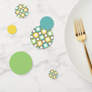 Confeti Diamante retro en patrón circular Oro verde azul