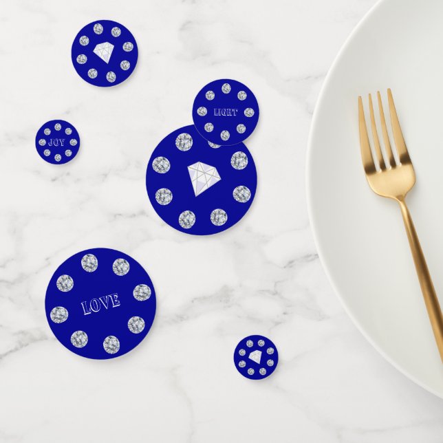Confeti Diamantes elegantes en mesa azul real (Grupo)
