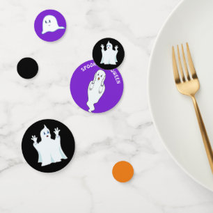 Confeti Diantres fantasmas de Halloween sobre negro y púrp