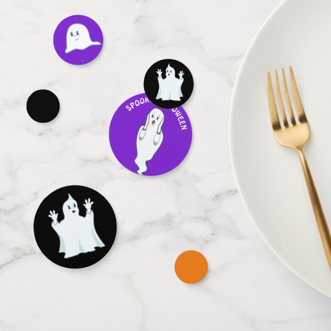 Confeti Diantres fantasmas de Halloween sobre negro y púrp (Grupo)