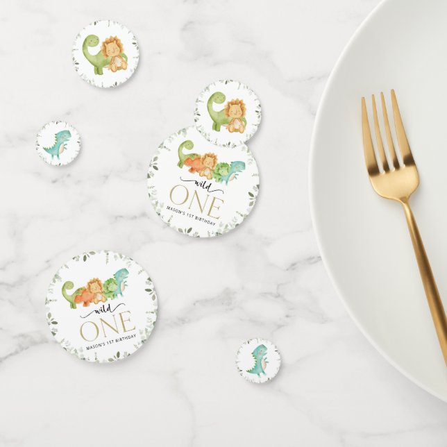 Confeti Dinosaurios Cutos, T-Rex, Jurásico, Primer Cumplea (Grupo)