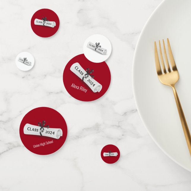 Confeti Diploma de graduación en blanco y rojo 2025 (Grupo)