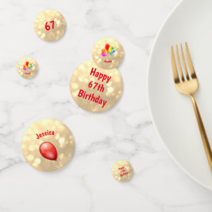 Confeti Diseño de globo de oro brillante Feliz 67º cumplea