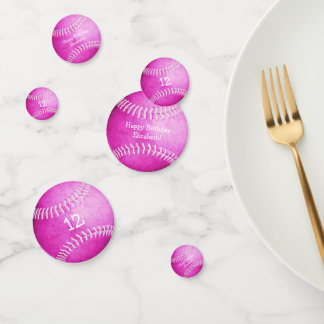 Confeti divertida chica deportiva cumpleaños softball rosa