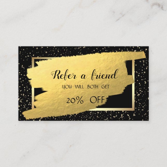 Confeti Dorado Elegante, Tarjeta de Recomendación  (Anverso)