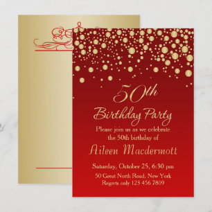 Confeti dorado en invitación a los 50 años