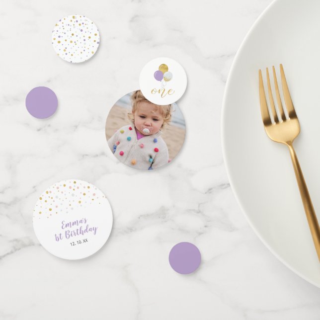 Confeti Dorado & Morado | Globos Cumpleaños niña 1 año (Grupo)