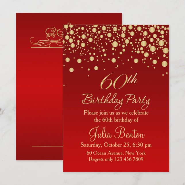 Confeti dorado sobre la invitación al cumpleaños n (Anverso / Reverso)