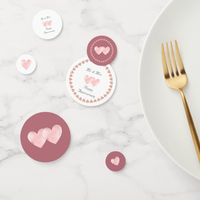 Confeti Dos corazones felices aniversario de oro y blanco  (Grupo)