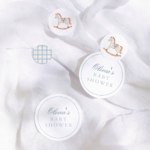 Confeti Ducha de bebé de caballo mecedor de gingham azul v