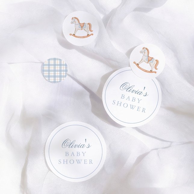 Confeti Ducha de bebé de caballo mecedor de gingham azul v (Subido por el creador)