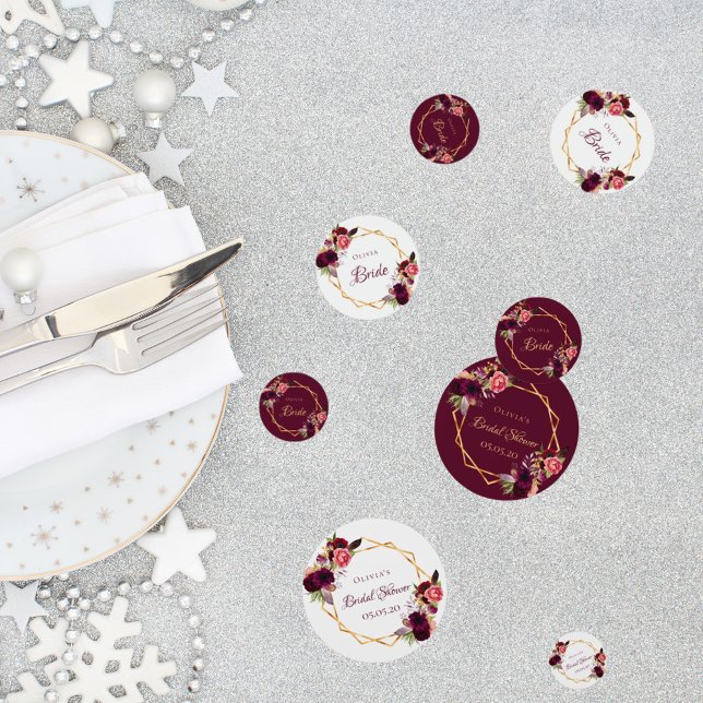 Confeti Ducha de novia floral oro geométrico burgundy nomb (Subido por el creador)