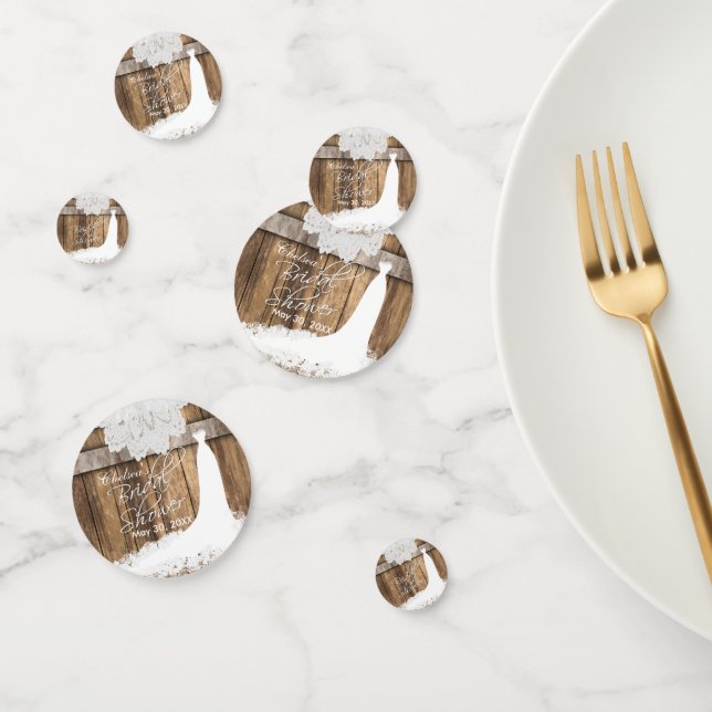 Confeti Ducha nupcial en madera rústica y encaje blanco (Grupo)