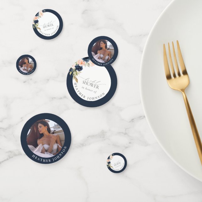 Confeti Ducha nupcial floral azul marino y Rubor (Grupo)