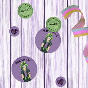 Confeti Dulce 16 Chica de Gótico Cumpleaños Morado Verde