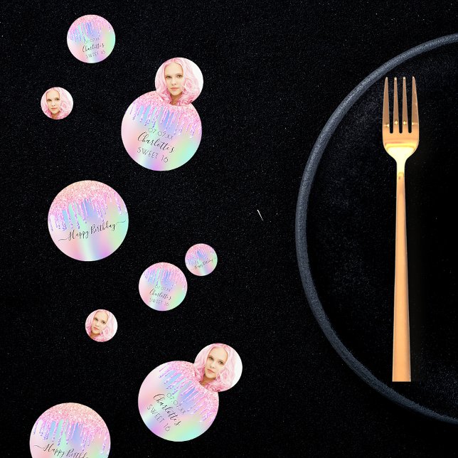 Confeti Dulce 16 foto purpurina rosado goteo holográfico f (Subido por el creador)