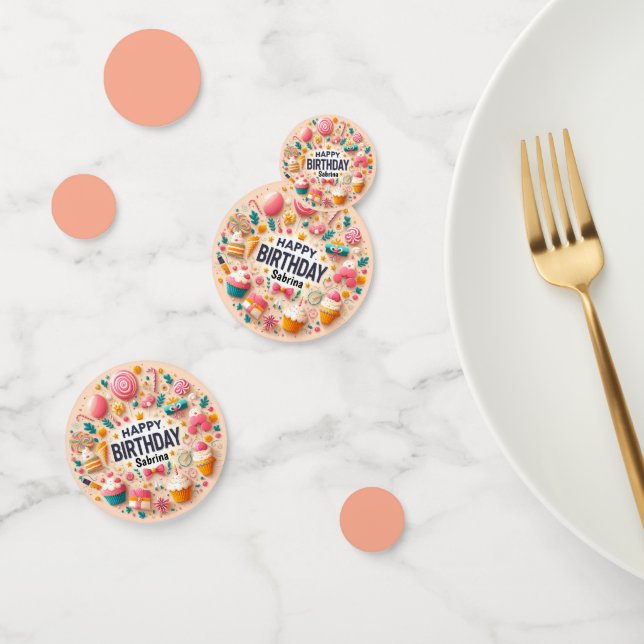 Confeti Dulce Cupcake de Candyland y Piruleta Feliz Cumple (Grupo)