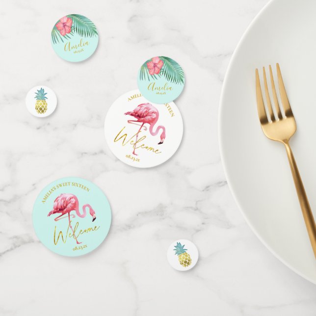 Confeti Dulce de piña tropical Flamingo 16 de bienvenida I (Grupo)