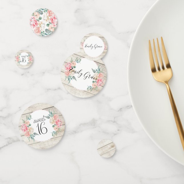 Confeti Dulce floral de boho de madera rústica 16 cumpleañ (Grupo)