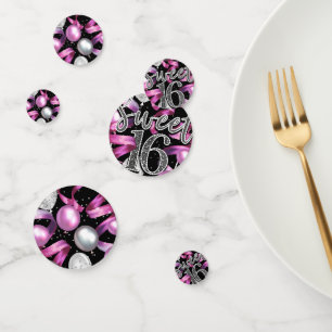 Confeti Dulces 16 Cumpleaños Fiesta Rosa Negro Plateado Br