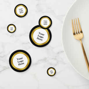 Confeti El elegante Oro Blanco Negro marca tu logotipo aqu